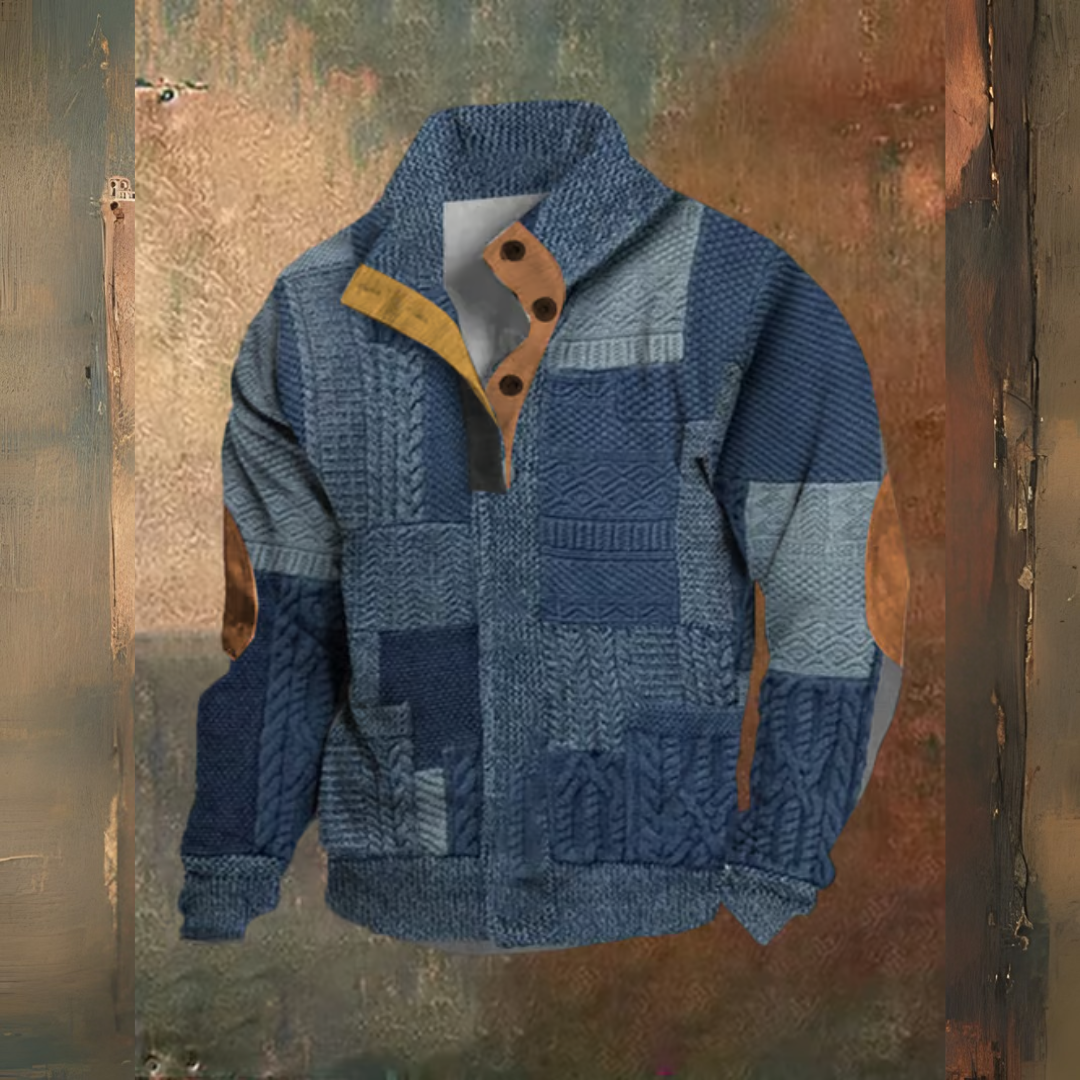 Levoire | Pull Rétro Vintage Tricot Structure Imprimé Bleu