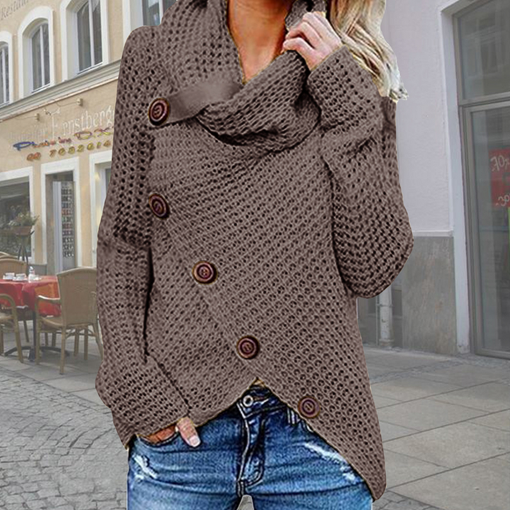 Levoire | Pull à col haut à manches longues et boutonnières chaud Café