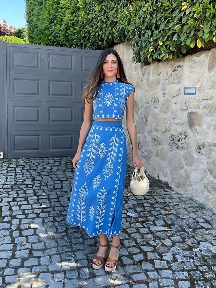 Levoire | Top à imprimé et ensemble de jupe Bleu