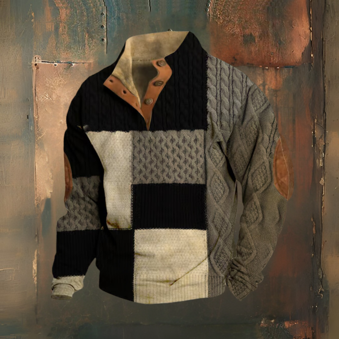 Levoire | Pull Western À Blocs De Couleurs Avec Col Montant Et Boutons Noir Gris