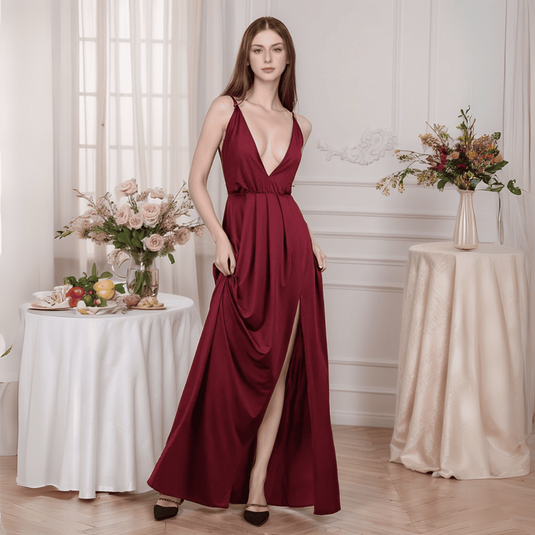 Levoire | Robe En Chiffon Sexy Pour Mariage Bordeaux