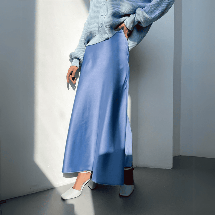Levoire | Jupe Midi Élégante Taille Haute Bleu