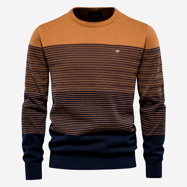 Levoire | Pull À Manches Longues Avec Décolleté Rond Rayé Multicolore Tricoté Orange