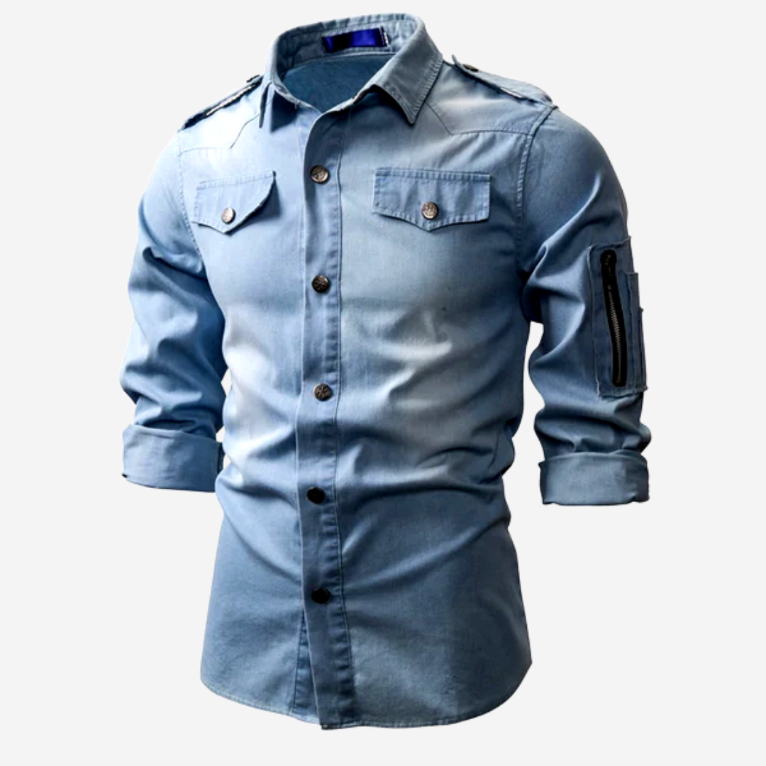 Levoire | Chemise En Denim À Manches Longues Pour Hommes Bleu ciel
