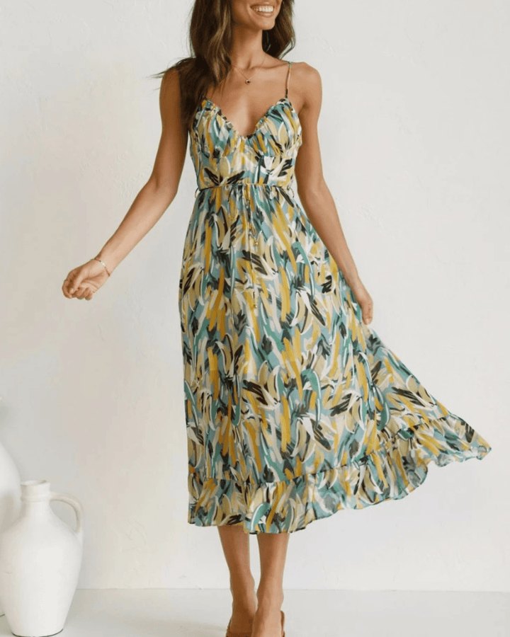 Levoire | Robe Midi Pour Femmes À Motif Floral, Élégant & Léger Vert