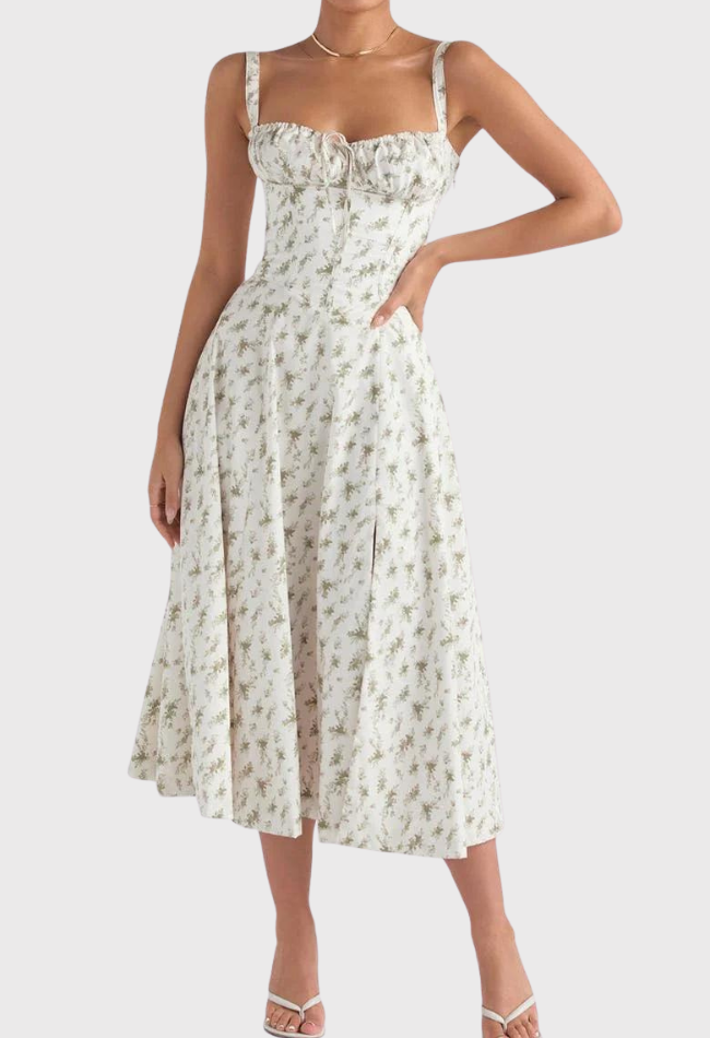 Levoire | Midi Bustier Corset Robe D'Été Motif vert