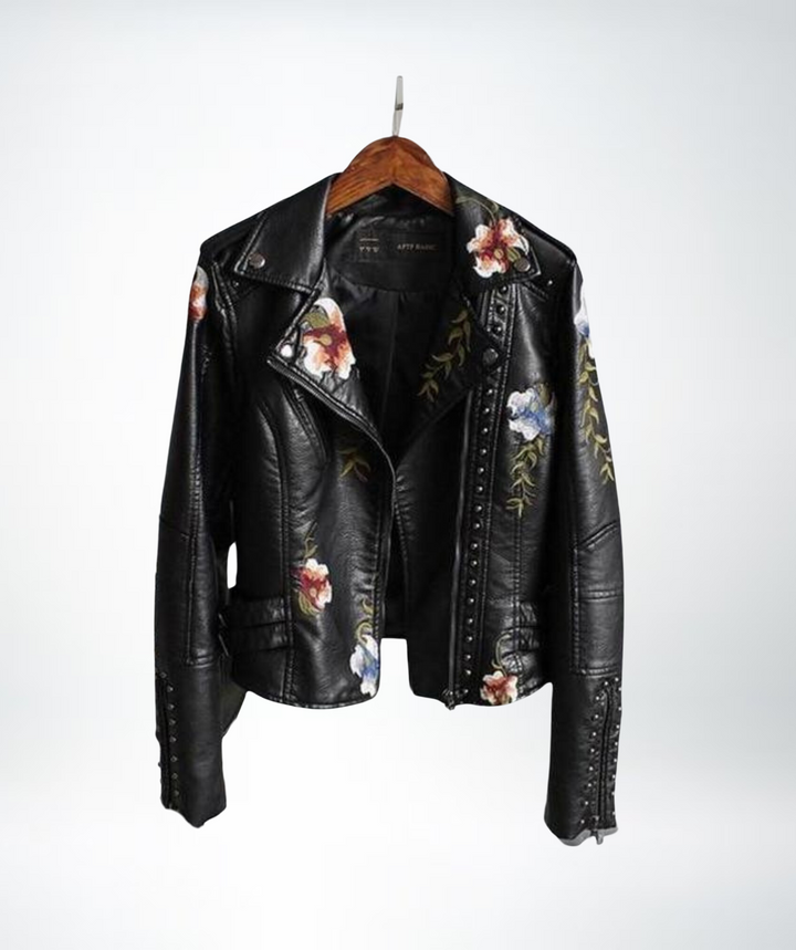 Levoire | Veste En Cuir À Motif Floral Pour Femmes Noir