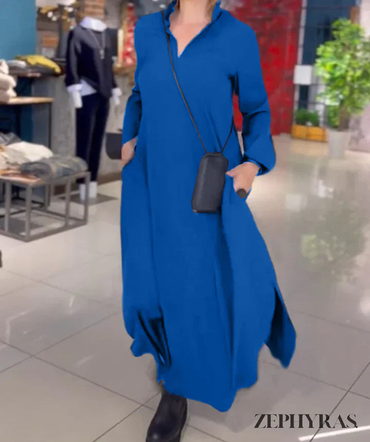 Levoire | Robe D'Été Maxi Décolleté En V Bleu