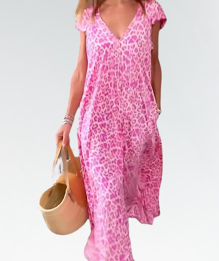 Levoire | Robe D'Été À Décolleté En V Avec Design Imprimé Rosa