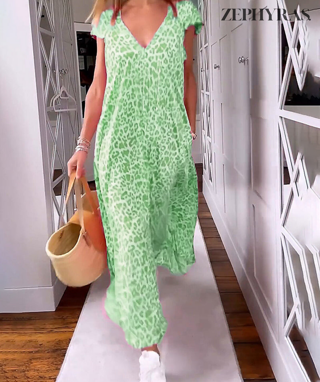 Levoire | Robe D'Été À Décolleté En V Avec Design Imprimé Vert clair