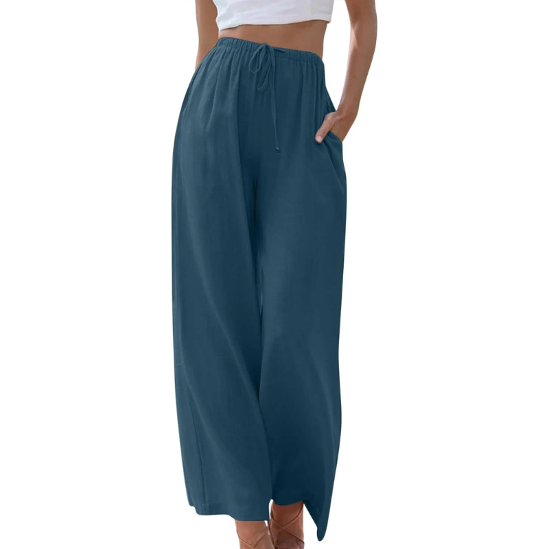 Levoire | Pantalon Légant En Coton Et Lin Bleu