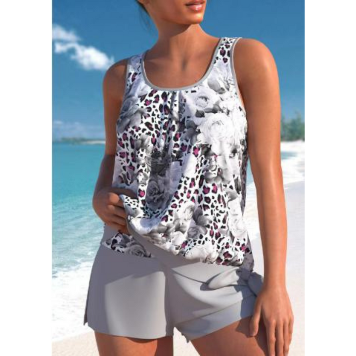 Levoire | Tankini À Deux Couleurs Avec Imprimé Floral Pour Femmes Gris 2