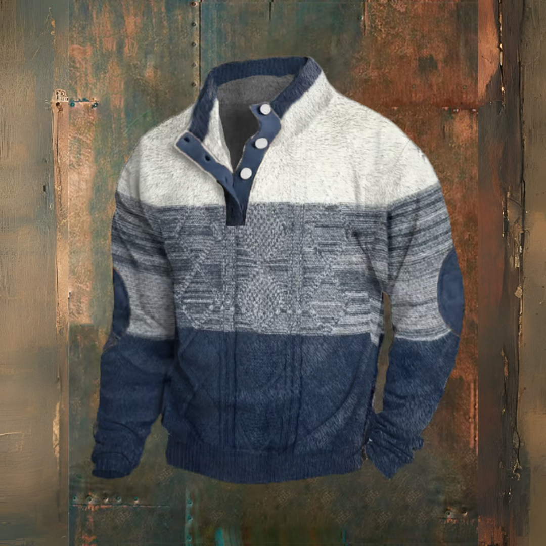 Levoire | Couleur Imprimé Correspondant Bouton Col Pull Blanc Bleu