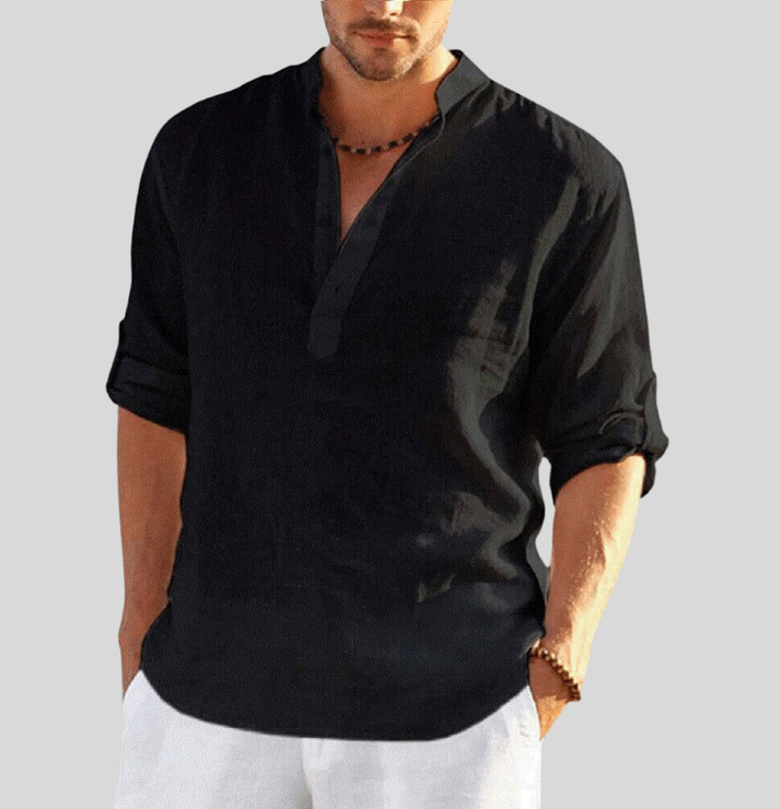 Levoire | Élégante Chemise En Lin Avec Col Noir