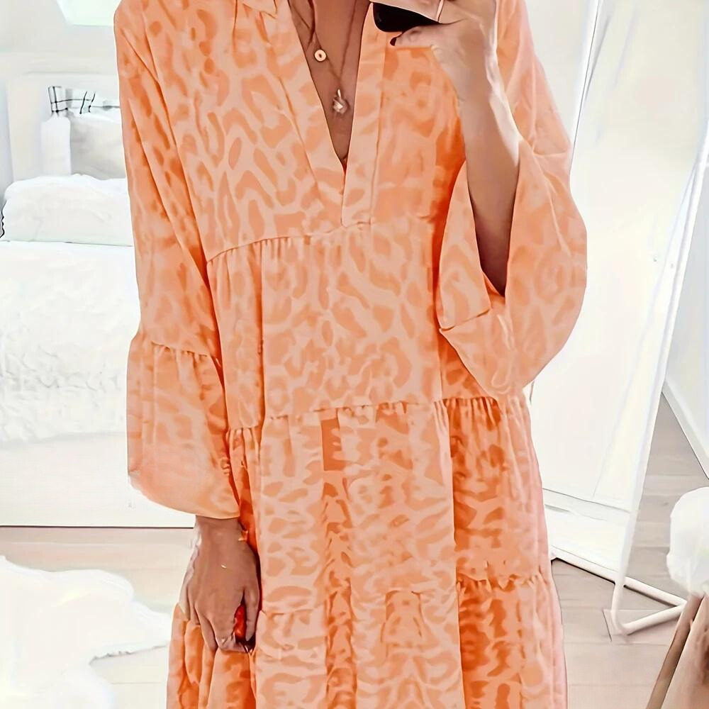 Levoire | Robe boho à imprimé léopard pour femmes, taille plus Orange