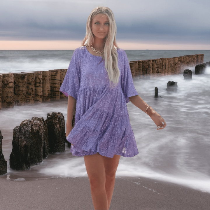 Levoire | Élégante Robe À Manches Courtes Et Paillettes Lilla