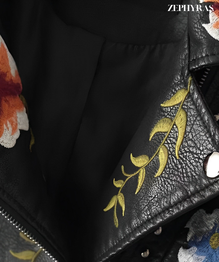 Levoire | Veste En Cuir À Motif Floral Pour Femmes