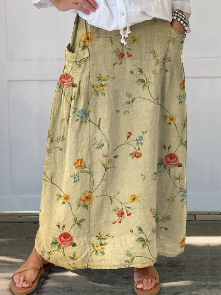 Levoire | Jupe À Motif Floral Avec Poche Beige