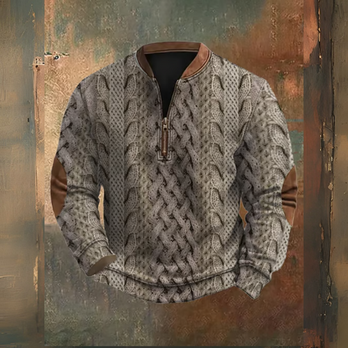 Levoire | Pull Zippé En Tricot Rétro Avec Impression