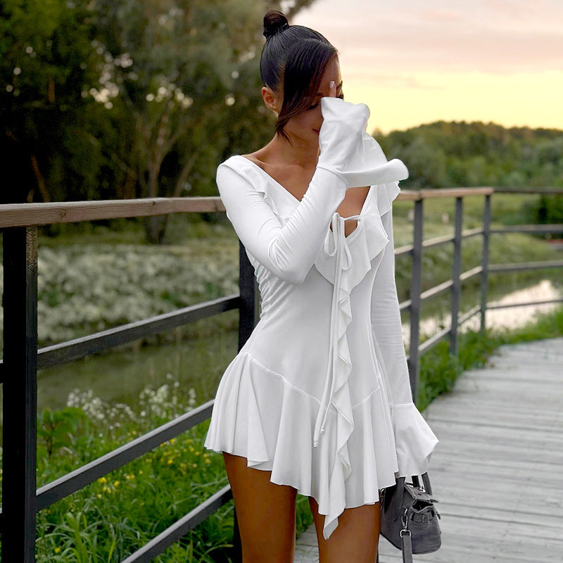 Levoire | Robe Mini Blanche Séduisante Avec Volants