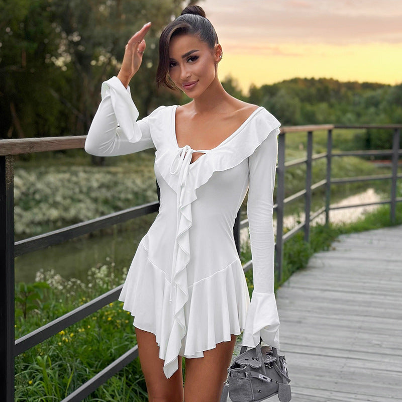 Levoire | Robe Mini Blanche Séduisante Avec Volants