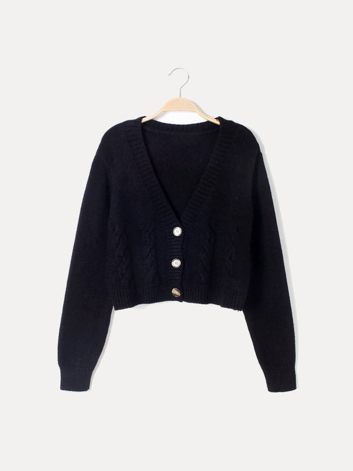 Levoire | Veste Tricotée Courte Chaude Avec Manches Longues Et Boutons Noir Un modèle taille unique pour tous