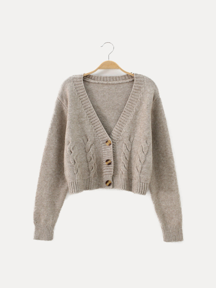 Levoire | Veste Tricotée Courte Chaude Avec Manches Longues Et Boutons flocons d'avoine Un modèle taille unique pour tous