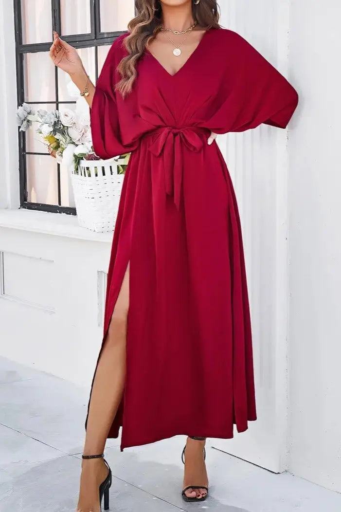 Levoire | Robe De Printemps À Encolure En V Et Fermeture Éclair Sur Le Côté Rot