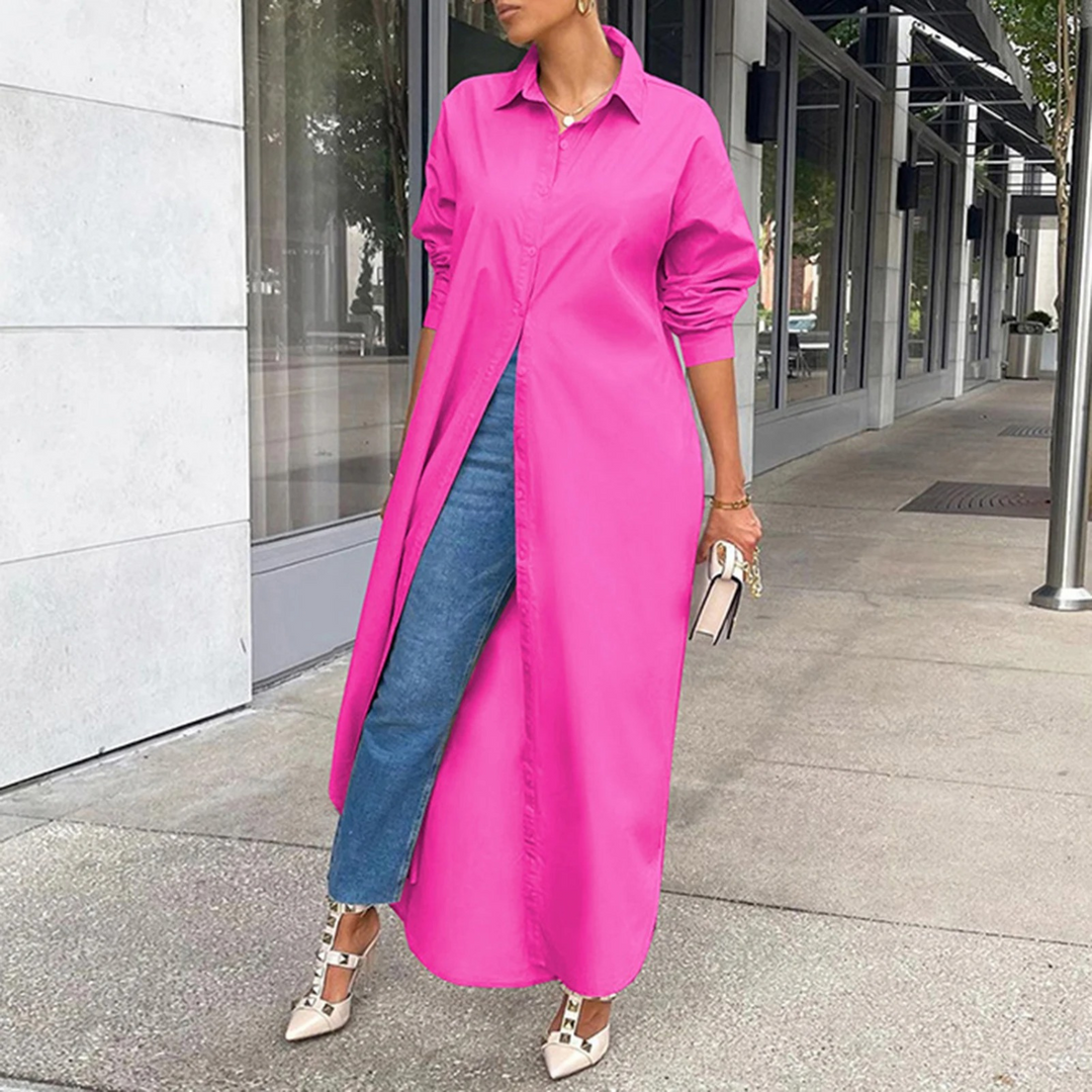 Levoire | Robe Chemisier Rose Simple Avec Col Rabattu Rosa