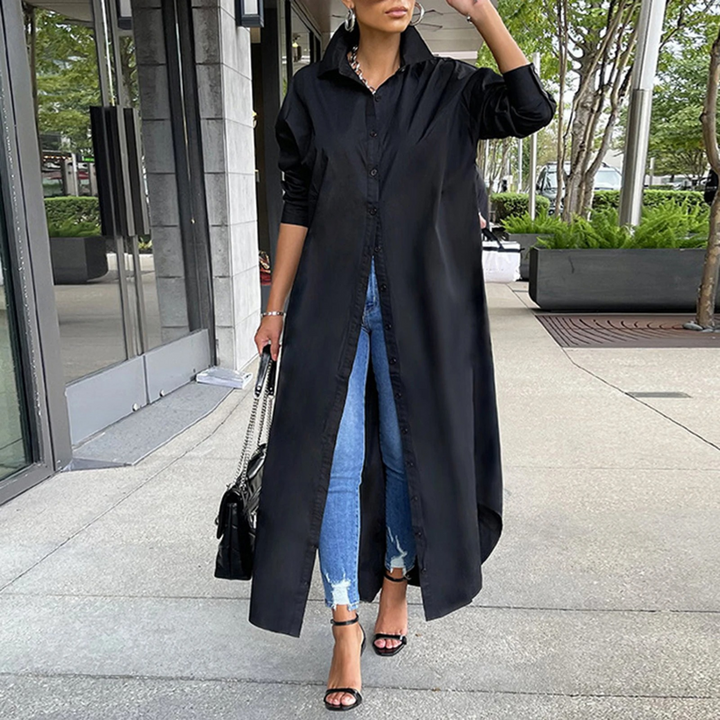 Levoire | Robe Chemisier Rose Simple Avec Col Rabattu Noir