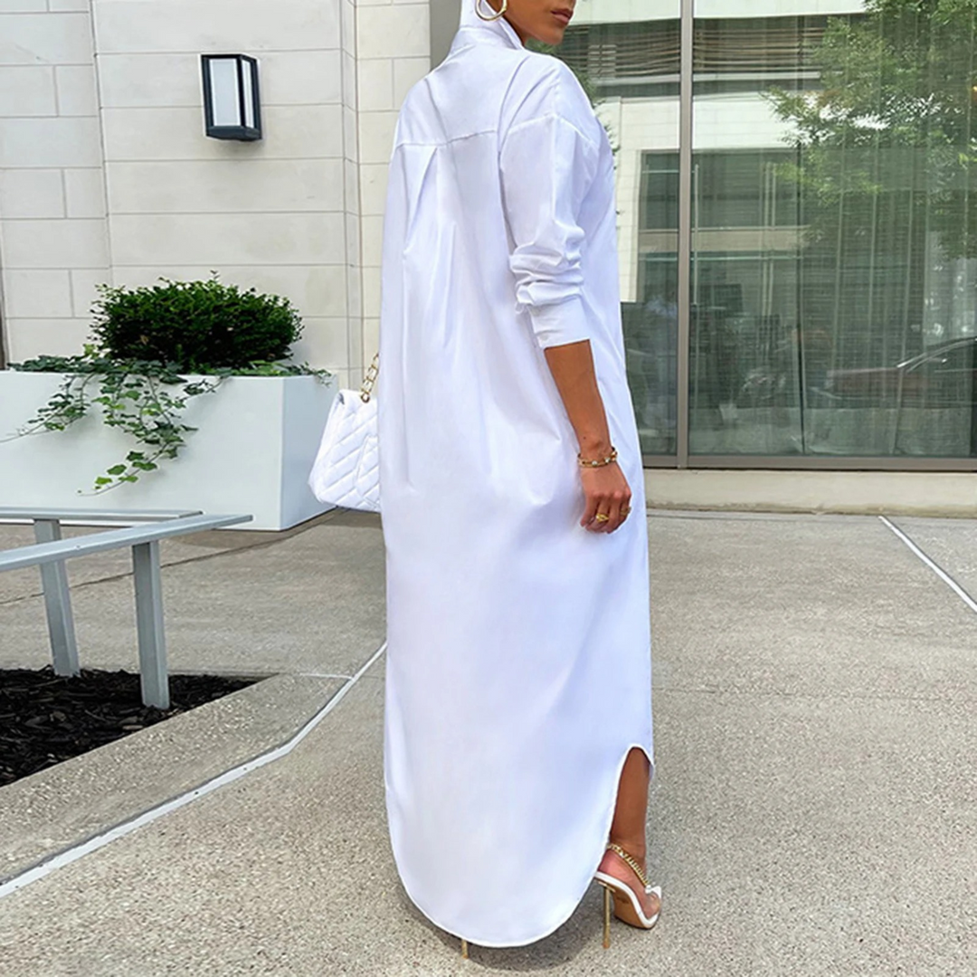 Levoire | Robe Chemisier Rose Simple Avec Col Rabattu