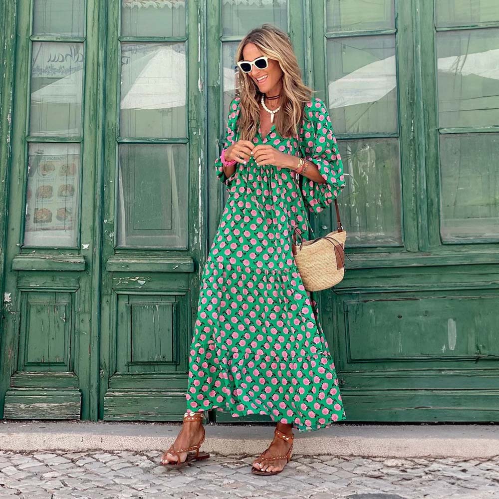 Levoire | Robe Élégante À Manches Longues Modernes Vert Rose S