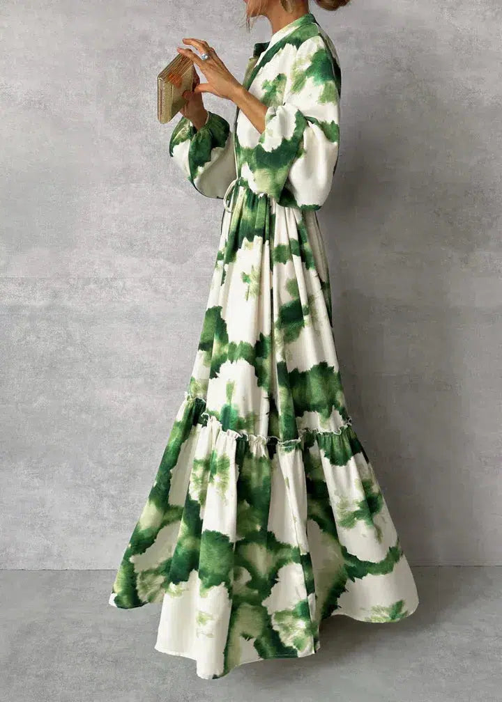 Levoire | Robe Maxi Verte À Manches Longues & Décolleté En V Pour Un Look Frais XL