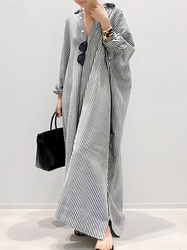 Levoire | Robe En Lin À Rayures Avec Une Coupe Décontractée Noir