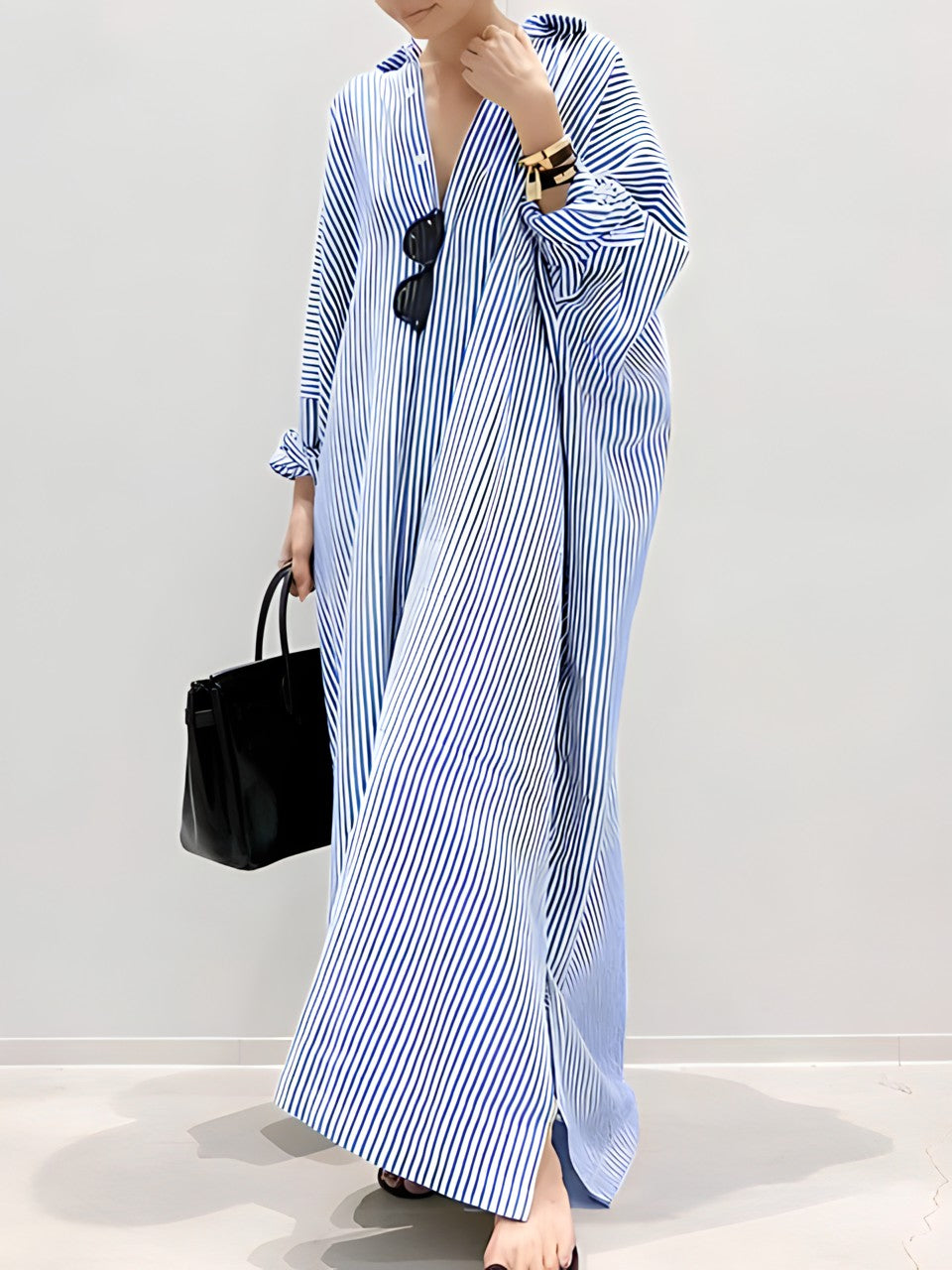 Levoire | Robe En Lin À Rayures Avec Une Coupe Décontractée Bleu