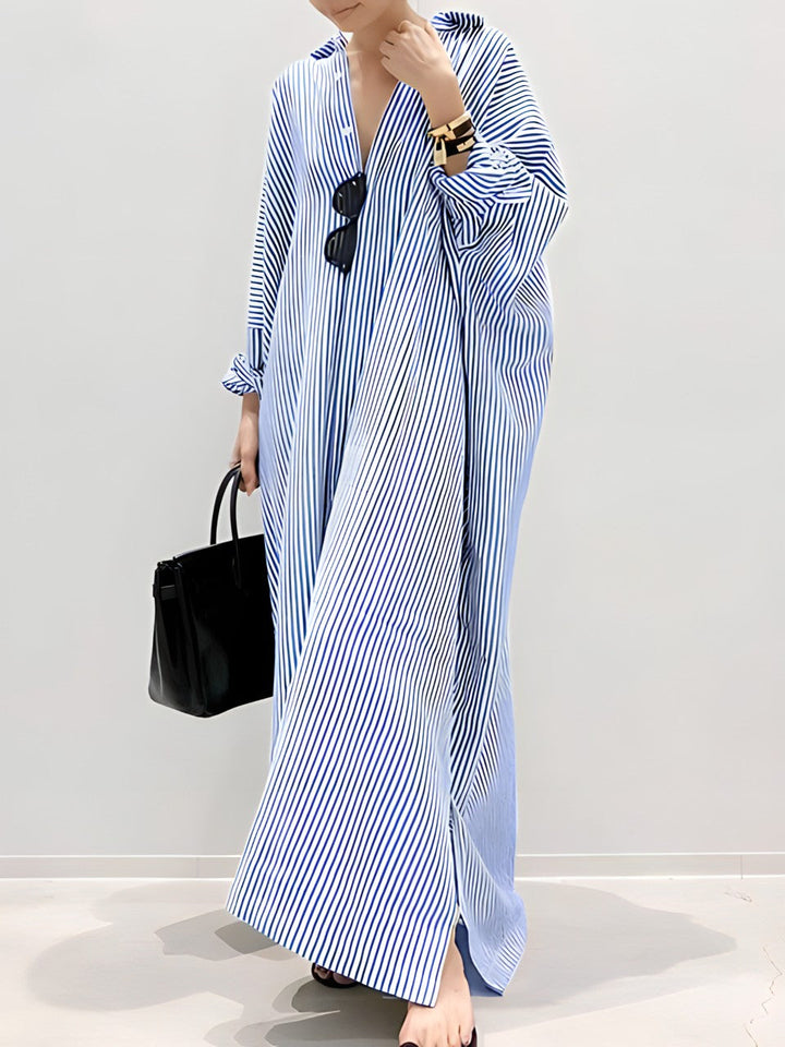 Levoire | Robe En Lin À Rayures Avec Une Coupe Décontractée Bleu