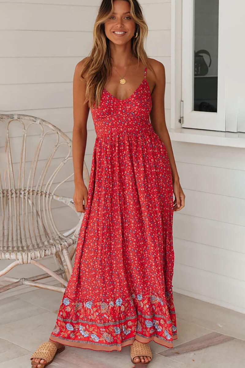 Levoire | Robe Longue Avec Décolleté En V Et Bretelles Rot
