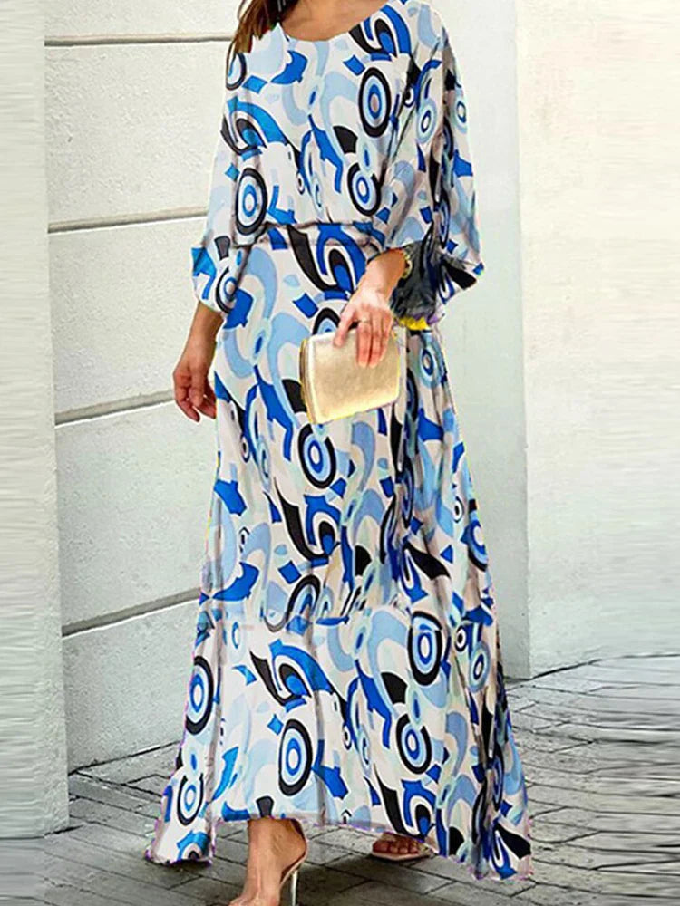 Levoire | Robe Maxi Avec Imprimé Coloré Bleu