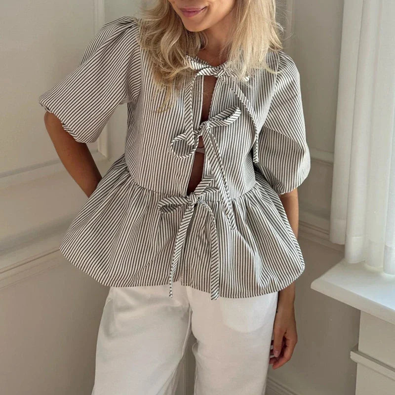 Levoire | Blouse Vintage Rayée Avec Nœud Cravate