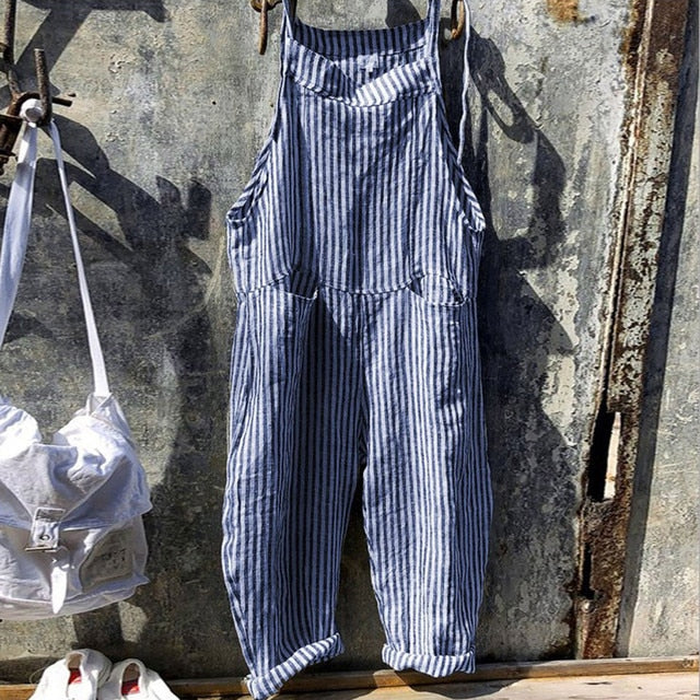 Levoire | Combinaison Baggy Rayée Style Vintage Bleu