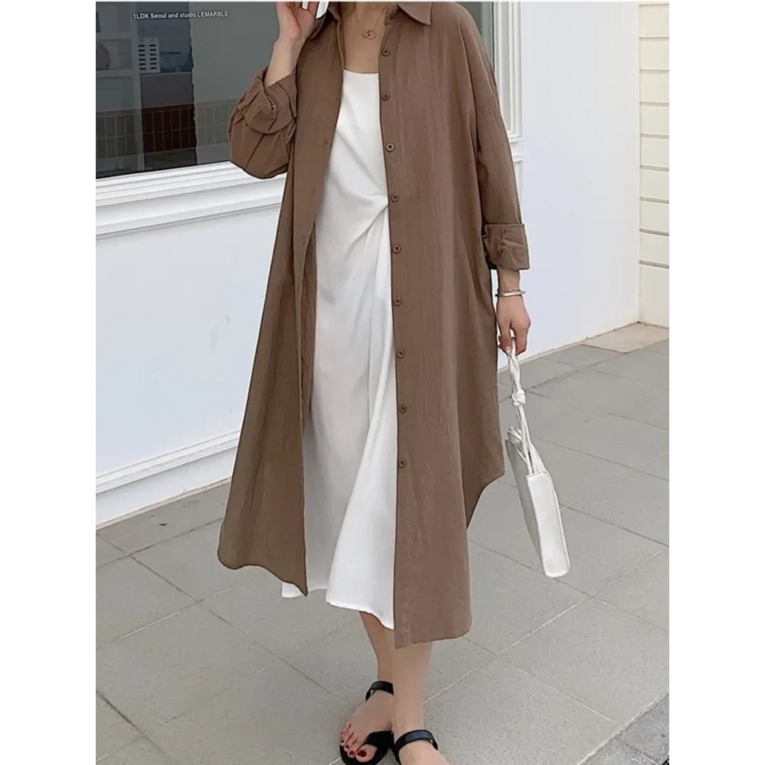 Levoire | Lin Coton Mi-Long Chemisier Robe Braun