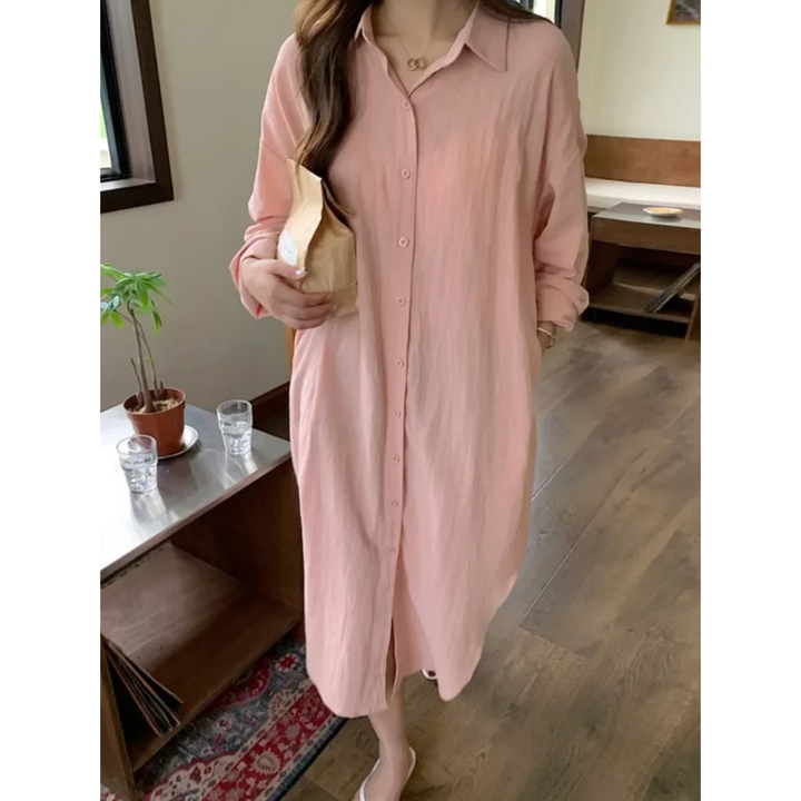 Levoire | Lin Coton Mi-Long Chemisier Robe Rose clair