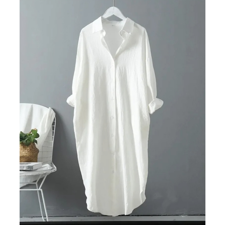 Levoire | Lin Coton Mi-Long Chemisier Robe Blanc