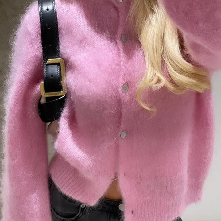 Levoire | Laine Peluche Rose Gilet Tricoté