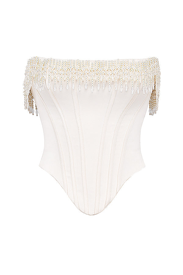 Levoire | Corset En Velours De Vin Avec Décorations En Perles