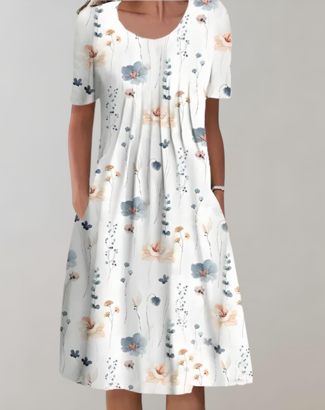 Levoire | Robe Smockée À Motifs Avec Encolure Ronde Et Poches Blanc