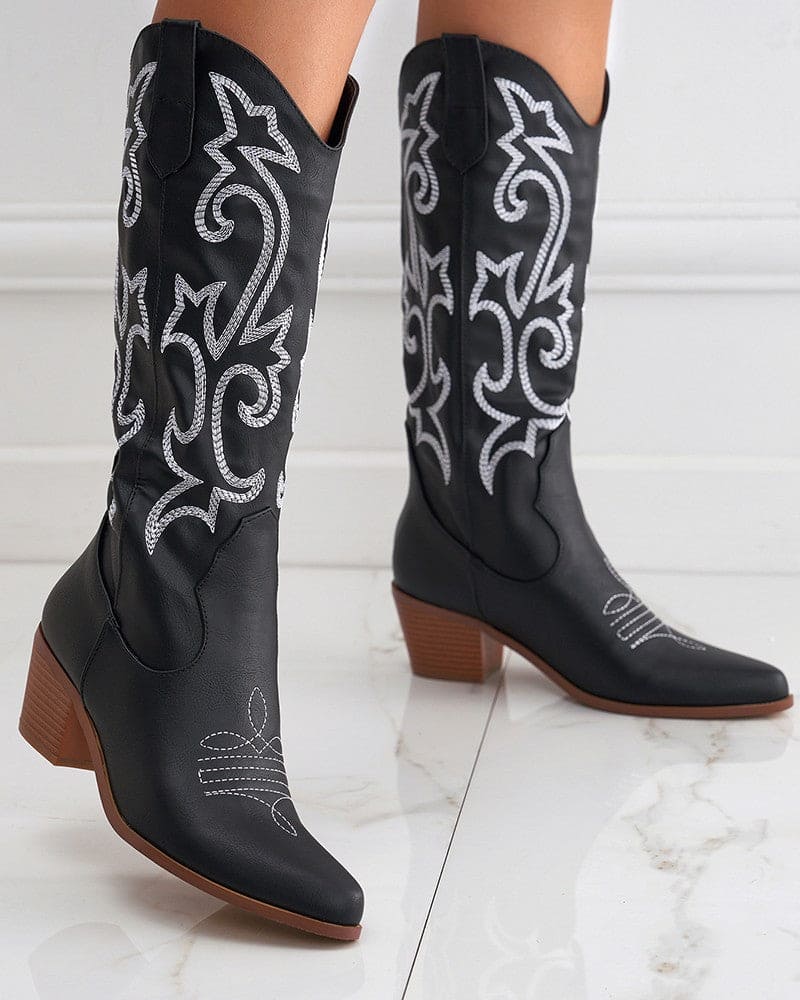 Levoire | Bottes De Cowboy Robustes Avec Broderie Noir
