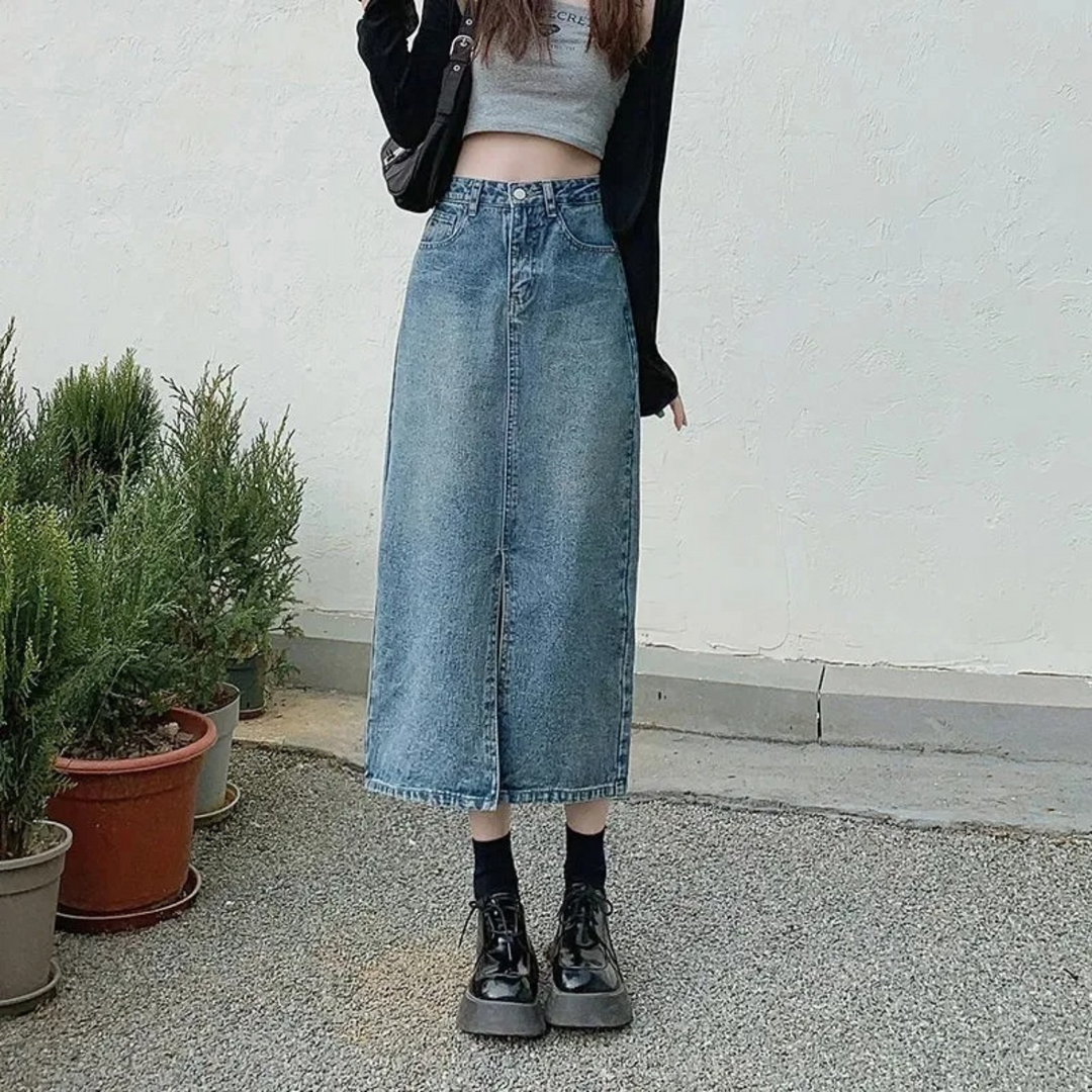 Levoire | Jupe En Jean Longue Bleue Taille Haute Bleu clair