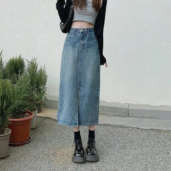 Levoire | Jupe En Jean Longue Bleue Taille Haute Bleu clair