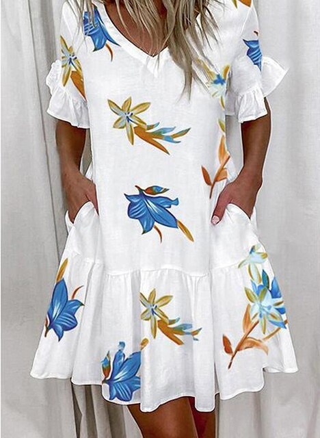 Levoire | Robe Avec Bord Froncé Feuilles blanches